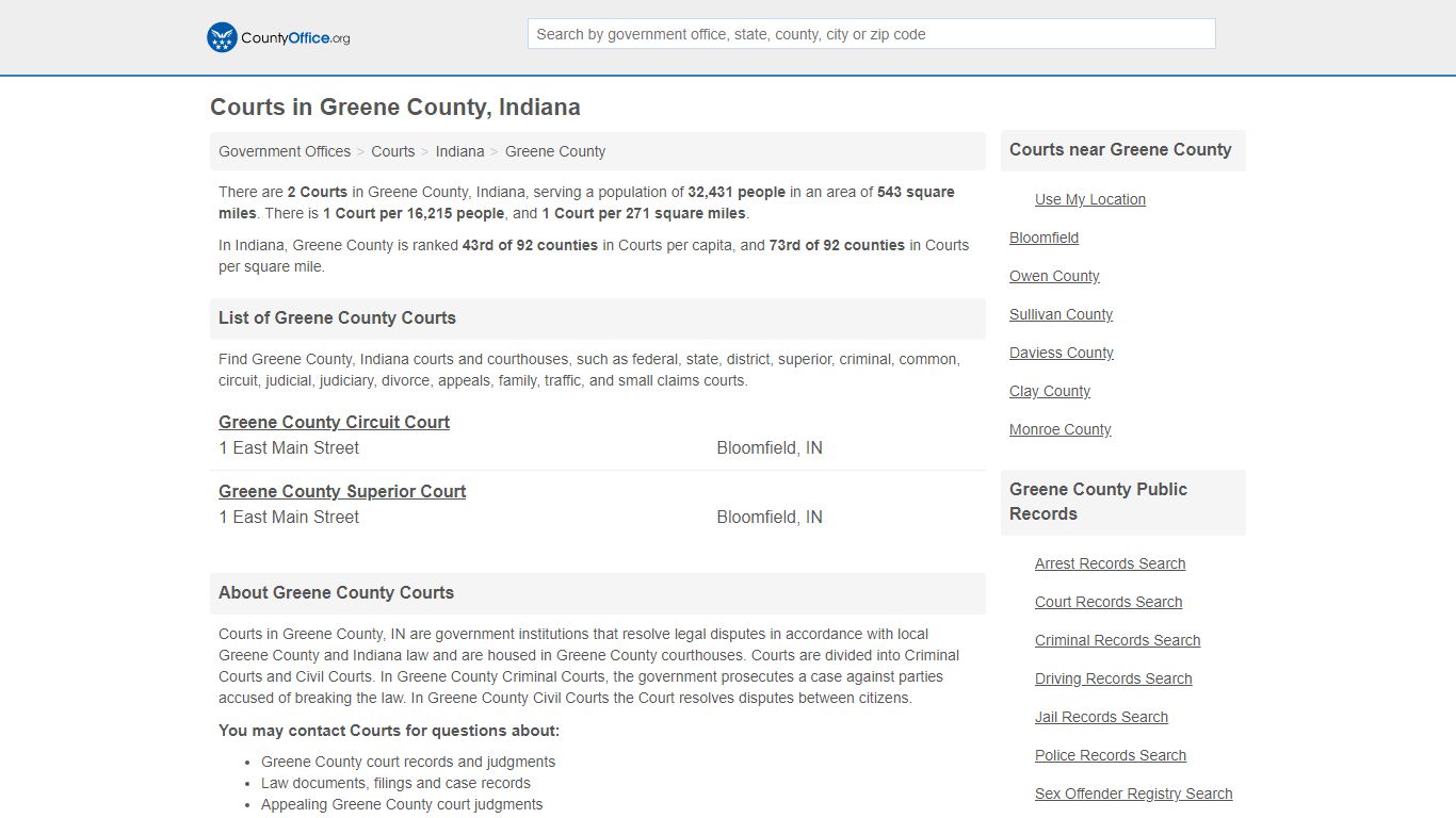 Courts - Greene County, IN (Court Records & Calendars)